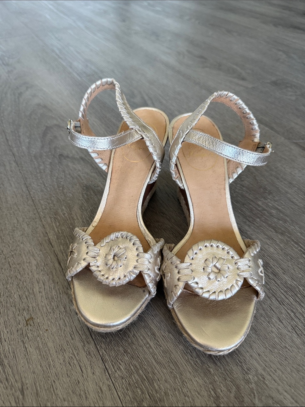 Jack Rogers Metallic Gold Woven Leather Wedge Sandals